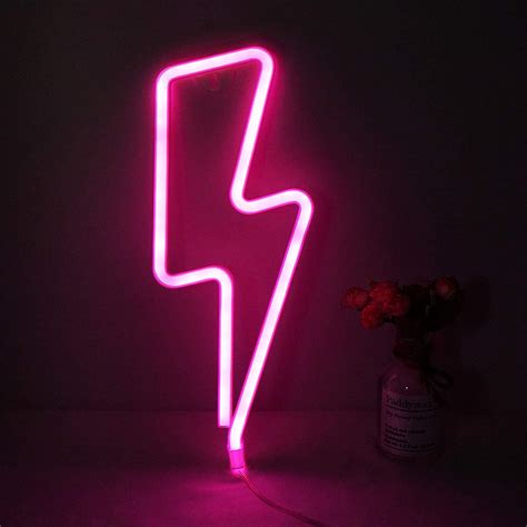 Zermie Pink Neon Light Lightning Bolt Led Neon Sign Wall