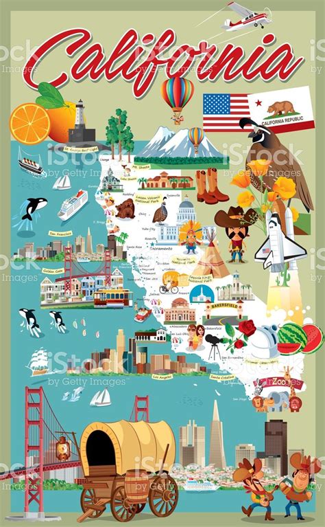A Map Of California With All The States And Their Major Attractions