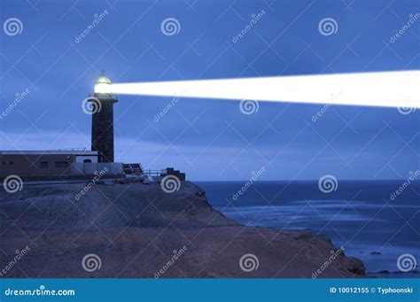 Lighthouse Searchlight Beam Through Foggy Air Stock Image Image Of