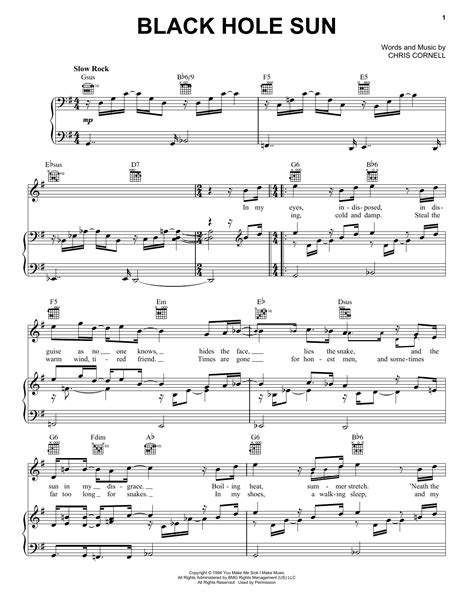 Black Hole Sun by Soundgarden Sheet Music for Piano, Vocal & Guitar