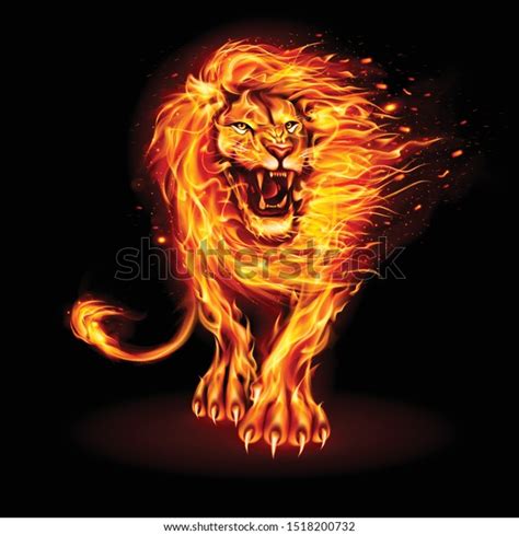 Abstract Illustration Infuriated Lion Fire Flames Stock Vector Royalty