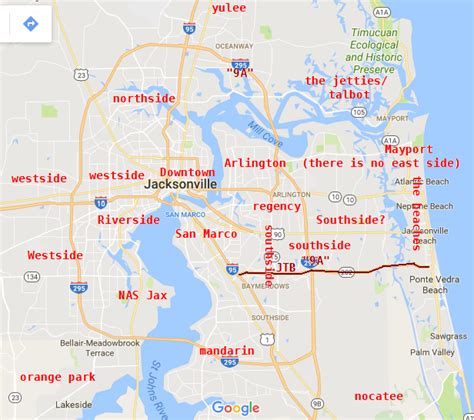 Local Placenames Map Of Jacksonville Jacksonville