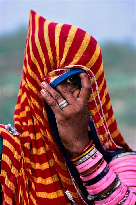 Portrait Of A Woman In A Striped Scarf Rajasthan India 1983 Steve