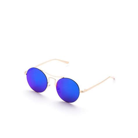 Sheinsheinside Royal Blue Lens Double Bridge Round Sunglasses 999 Liked On Polyvore