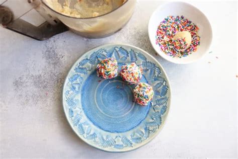 If sprinkles aren't sticking, wet the outside of the balls slightly with hand. Healthy Cake Batter Energy Balls - The Toasted Pine Nut