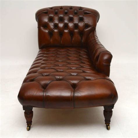 Alteration of chaise longue by association with lounge. Antique Victorian Deep Buttoned Leather Chaise Lounge ...