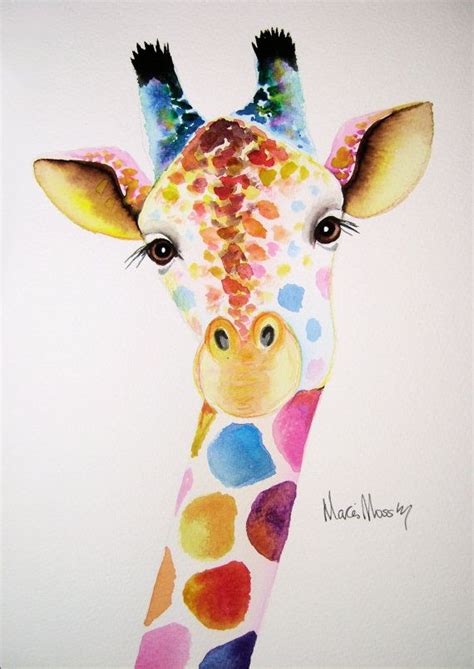 An Original Watercolour Giraffe Painting By Artist Maria Moss A4 Size