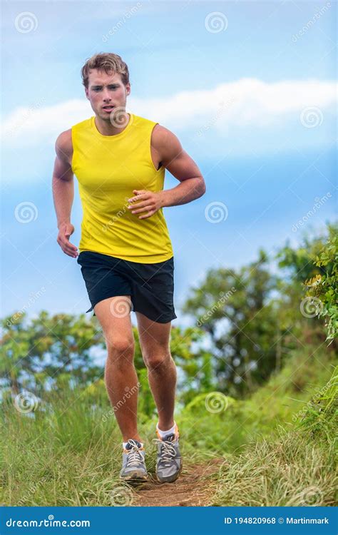 Ultra Running Man Athlete Runner On Trail Run In Nature Mountains