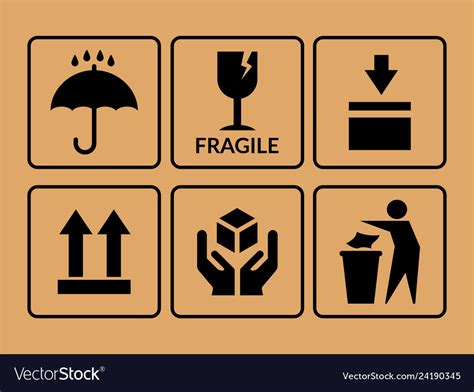 Packing Symbol Set Of Icons On Cardboard Box Vector Image