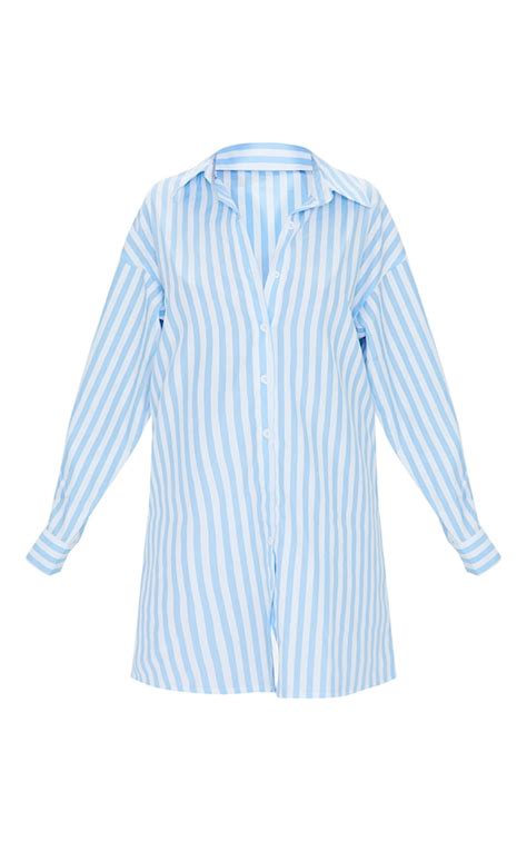 Petite Blue Oversized Stripped Shirt Dress Prettylittlething Usa