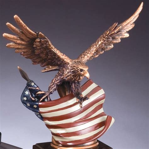 Patriotic Bald Eagle Statue With American Flag