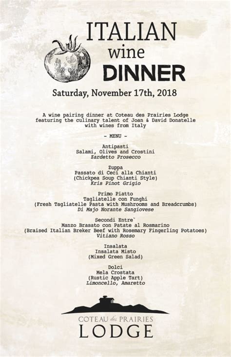 I began buying wine through their online store . Italian Wine Dinner â Saturday, November 17th | Coteau des