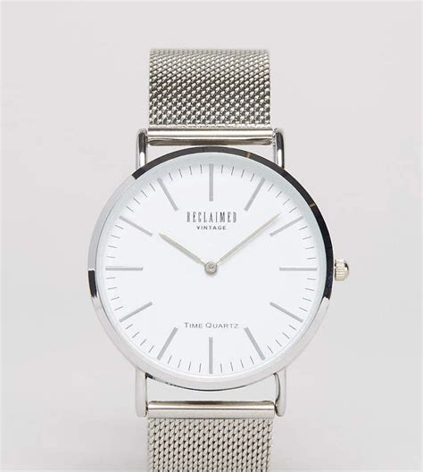 Reclaimed Vintage Inspired Classic Mesh Strap Watch In Silver Exclusive