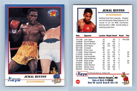 Jemal Hinton 234 Kayo Boxing 1991 Trading Card