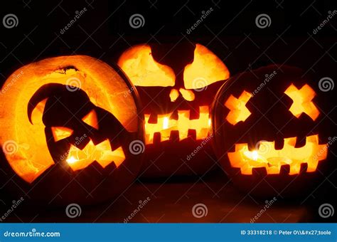 Glowing Halloween Pumpkins Stock Photo Image Of Flame 33318218