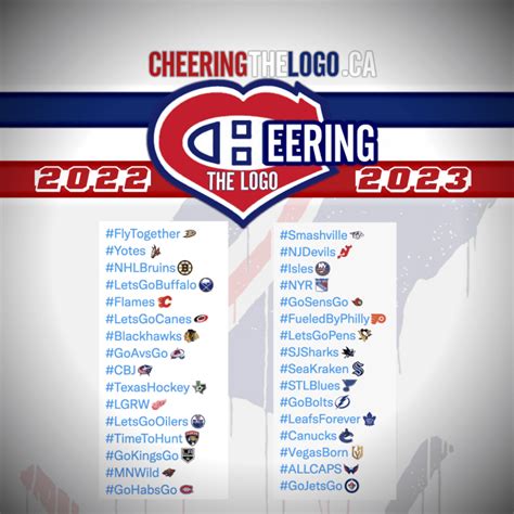 2022 2023 Official Nhl Teams Hashtags Cheering The Logo