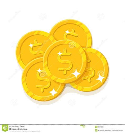 Gold Dollars Coins Cartoon Style Isolated Stock Vector Illustration