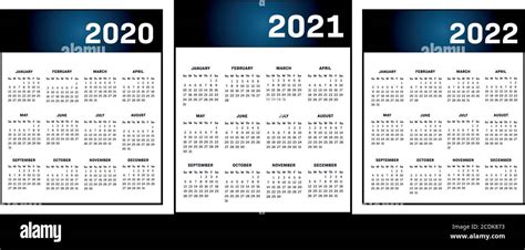 English Modern Classic Calendar For Years 2020 2021 2022 Vector Text Is