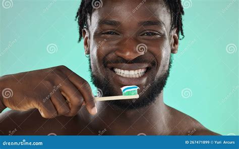 Black Man Face And Toothbrush Happy Portrait With Smile For Teeth Whitening And Cleaning Mouth