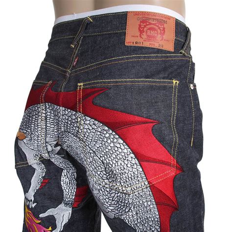 Hungry Dragon Embroidered Jeans For Men By Rmc Jeans Uk