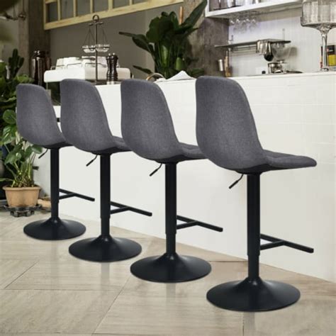 Gymax Set Of 4 Adjustable Bar Stools Swivel Counter Height Linen Chairs