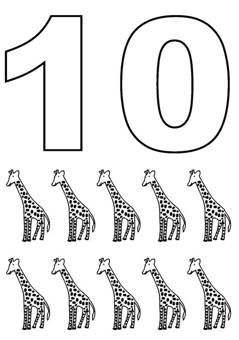 Ten Simple Numbers With Pictures Giraffe Coloring Pages For Kids Elm