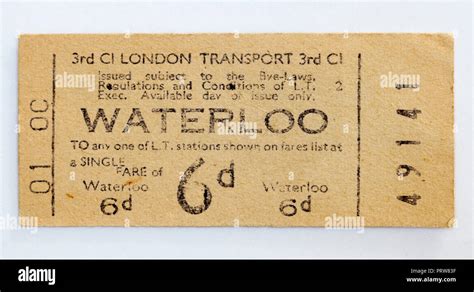 Vintage 1950s London Underground Ticket Waterloo Station Stock Photo