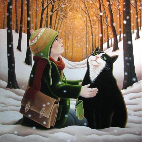 Winter Cat Paintings Vicky Mount Cat And Girl