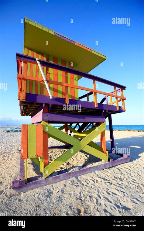 Colorful Lifeguard Hut In Popular South Beach In Miami Stock Photo Alamy