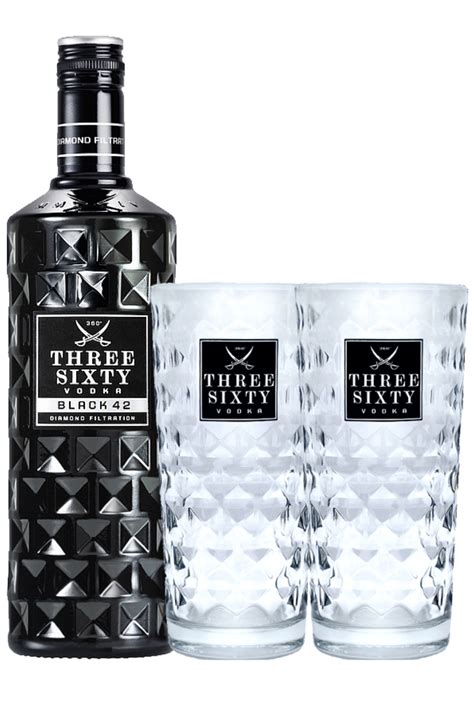 Three Sixty Black 42 Vodka 07 Liter 2 Three Sixty Gläser Getraenke