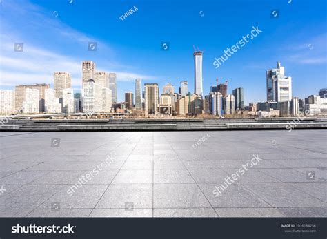 Empty Marble Floor Panoramic Cityscape Stock Photo 1016184256