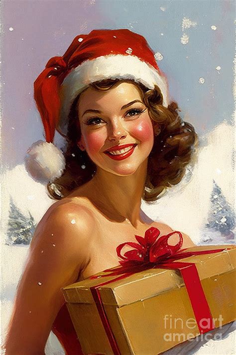 Christmas Vintage Pin Up Girl Painting By Delphimages Photo Creations