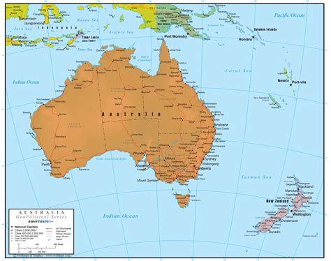 Australia Wall Map Geopolitical Deluxe Edition