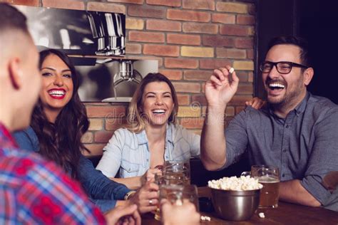 Friends In The Pub Drinking Beer Talking Having Fun Stock Image Image Of Caucasian