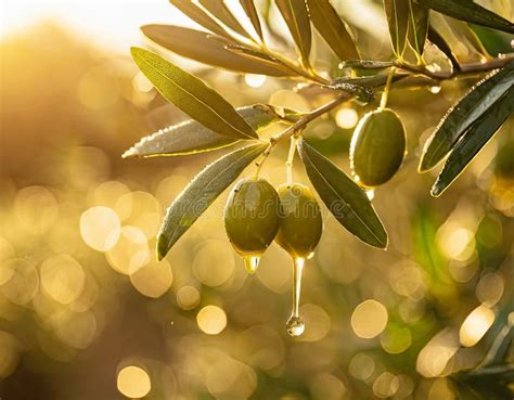 Green Plump Olives On An Olive Tree With Olive Oil Dripping From Them Outdoor Photo Stock