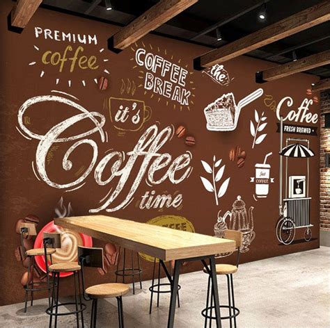 European Style Hand Painted Writing Images Coffee Shop Wallpaper Mural