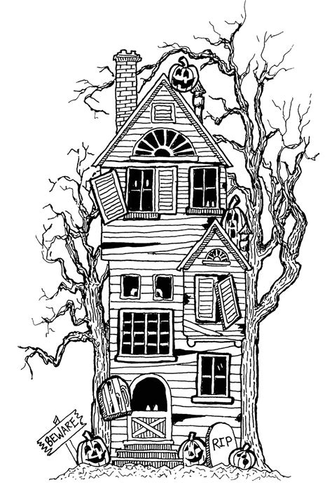 Halloween big haunted house - Halloween Adult Coloring Pages