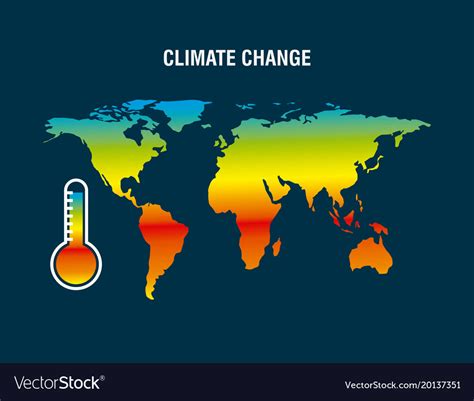 Climate Change Map Earth Thermometer Color Vector Image