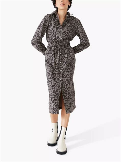 Hush Lexi Leopard Print Cotton Denim Dress Grey At John Lewis And Partners