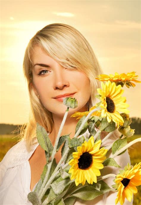 Woman With A Sunflowers Stock Photo Image Of Fall Beauty 6174684