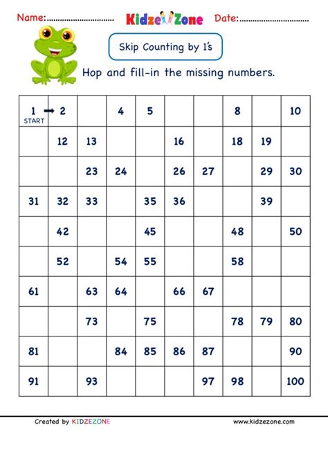 Numbers till 10, numbers till 20, numbers till 50 and numbers till 100. Grade 1 Math Number worksheets - Skip Counting by 1