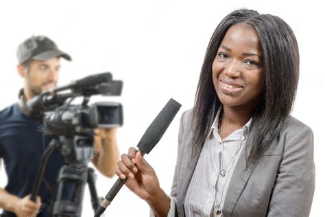 Premium Photo Young African American Journalist With A Microphone And