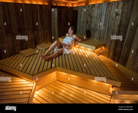 Woman Relaxing In Sauna Of Palais Thermal Bad Wildbad Baden W Rttemberg Germany Stock Photo