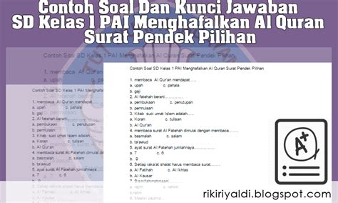 Contoh Soal Dan Kunci Jawaban SD Kelas 1 PAI Menghafalkan ...