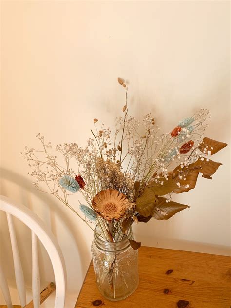 Rustic Dried Flowers Arrangement White And Blue Dried Etsy