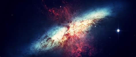 Galaxy Messier 82 Space Art Upscaled Digital Art Space 3440x1440