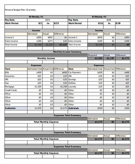 Biweekly Budget Template 10 Word Pdf Documents Download