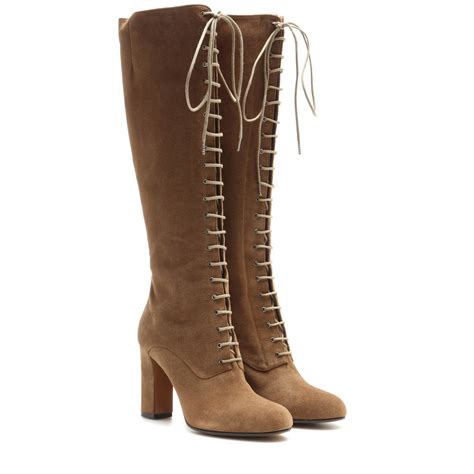 Lyst Etro Suede Lace Up Knee High Boots In Brown