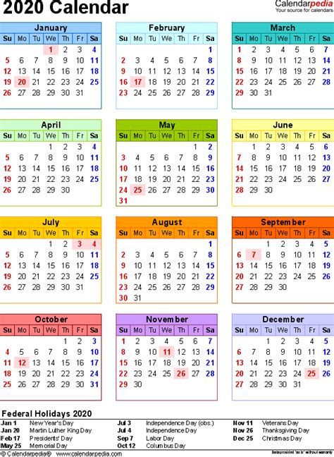 2020 Calendar Template Word