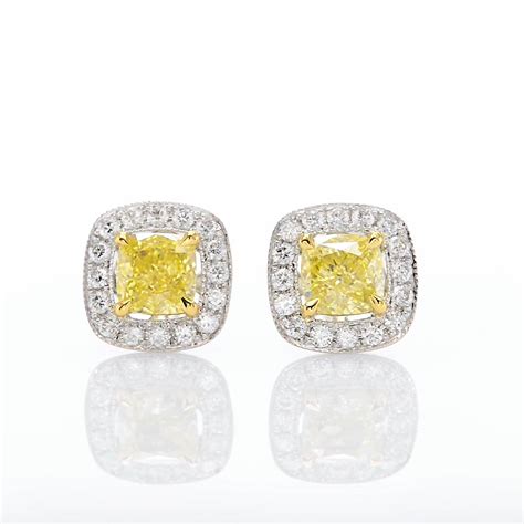 Fancy Intense Yellow Cushion Diamond Halo Earrings Sku 92247 163ct Tw